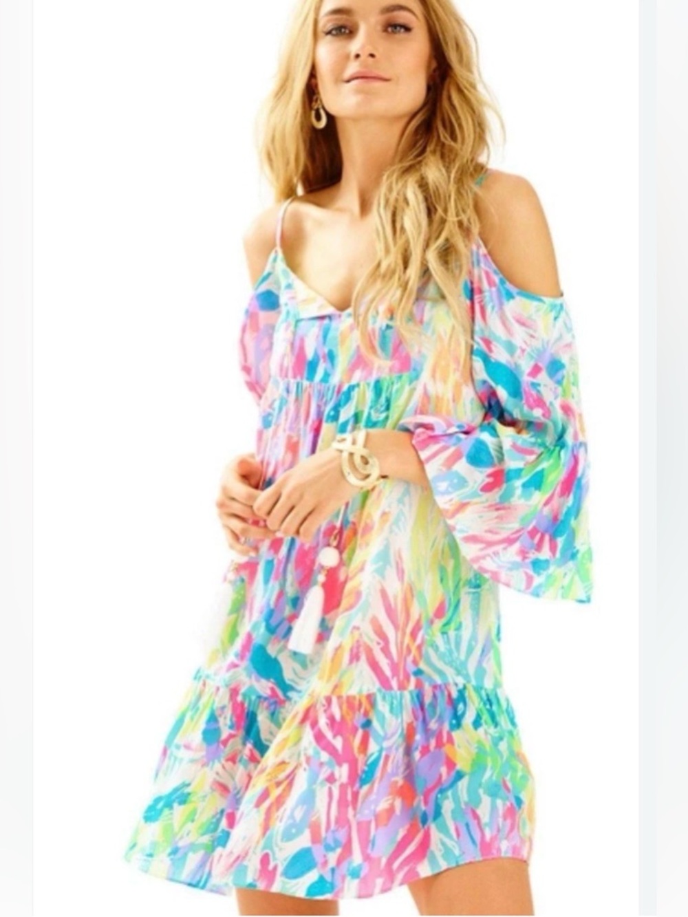 Lilly Pulitzer RARE Alanna Swing Dress  Sparkling Sands Cold Shoulder XXS